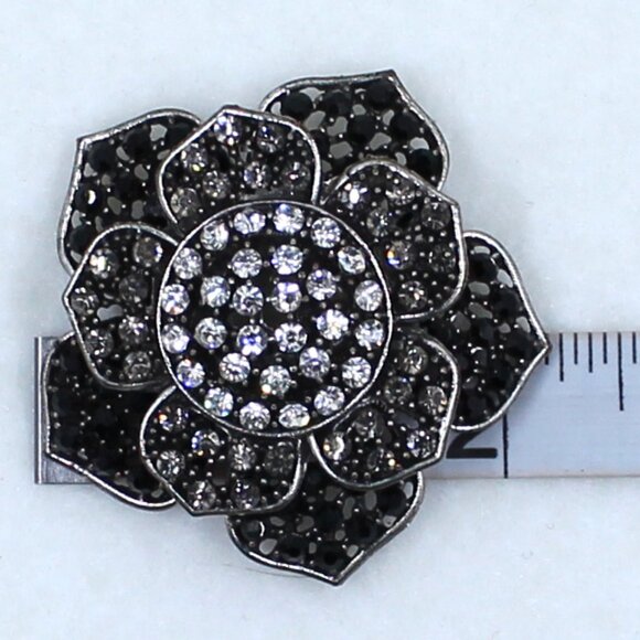 Silver Black and Clear Multi Level Flower Shaped Scarf or Bolo Slide - Picture 11 of 11